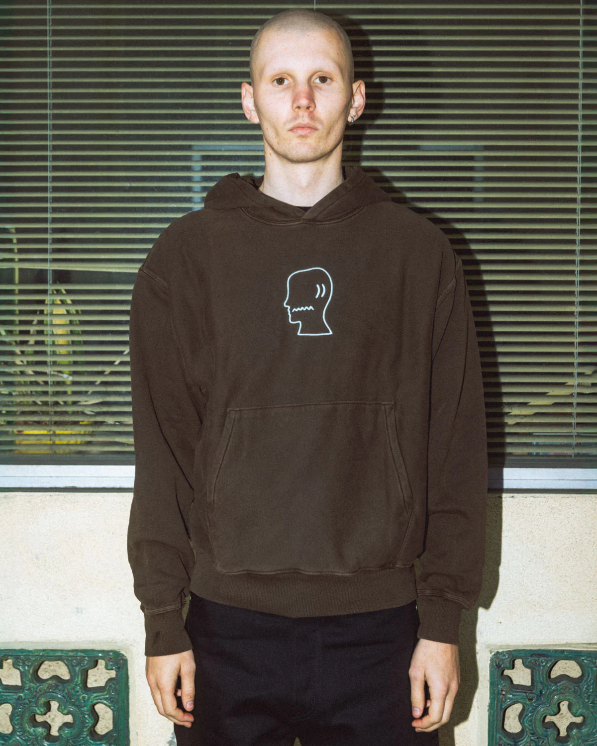 3D Embroidered Logohead Garment Dyed Hoodie - Brown - Image 2