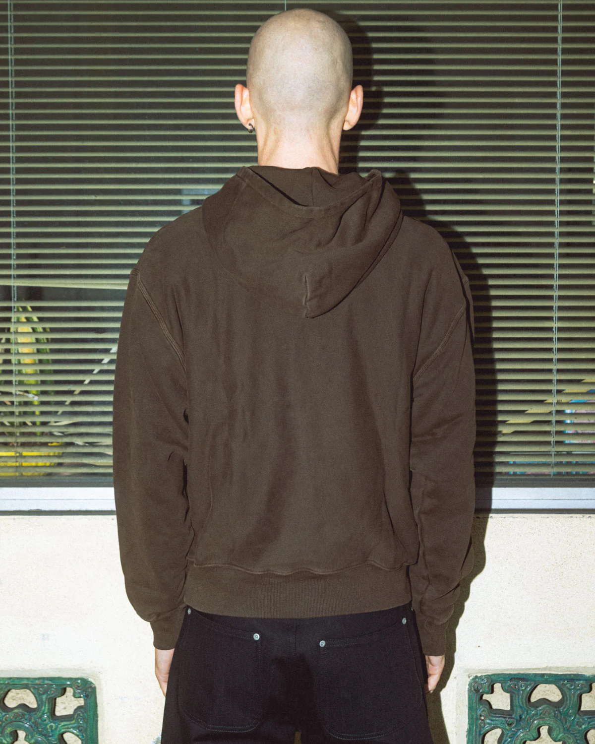 3D Embroidered Logohead Garment Dyed Hoodie - Brown - Image 4