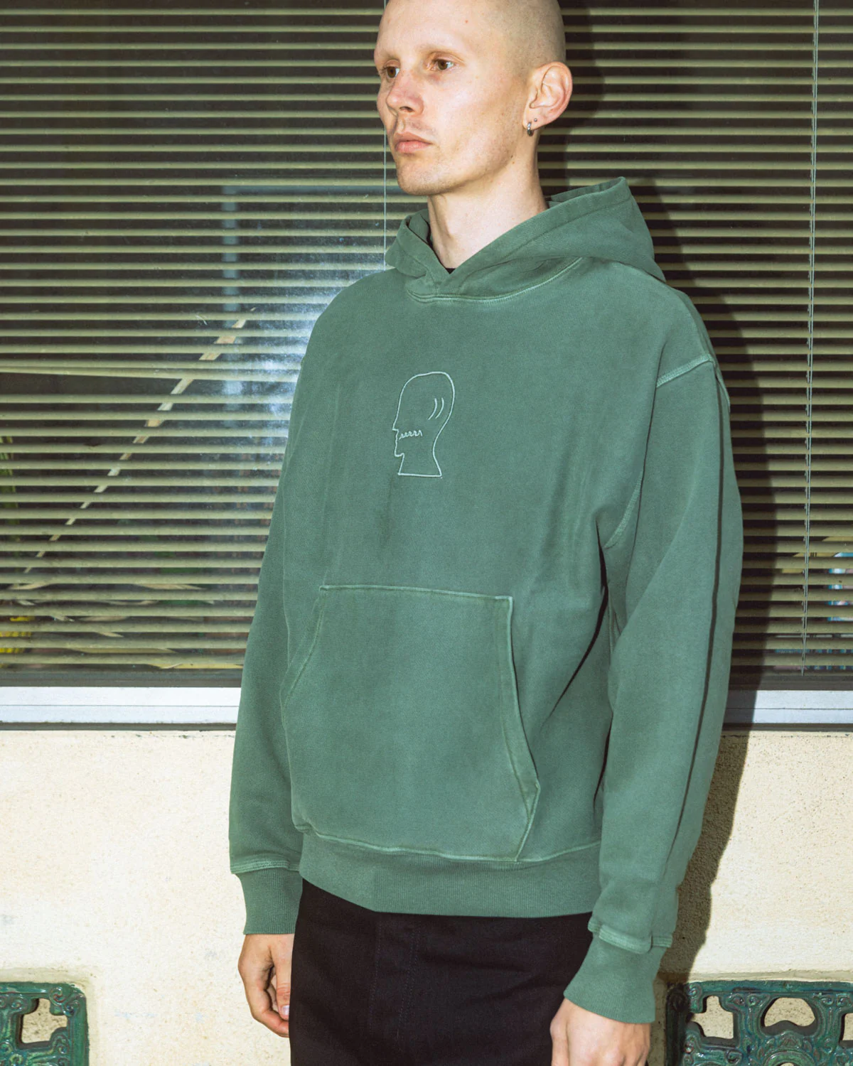 3D Embroidered Logohead Garment Dyed Hoodie - Ivy - Image 7