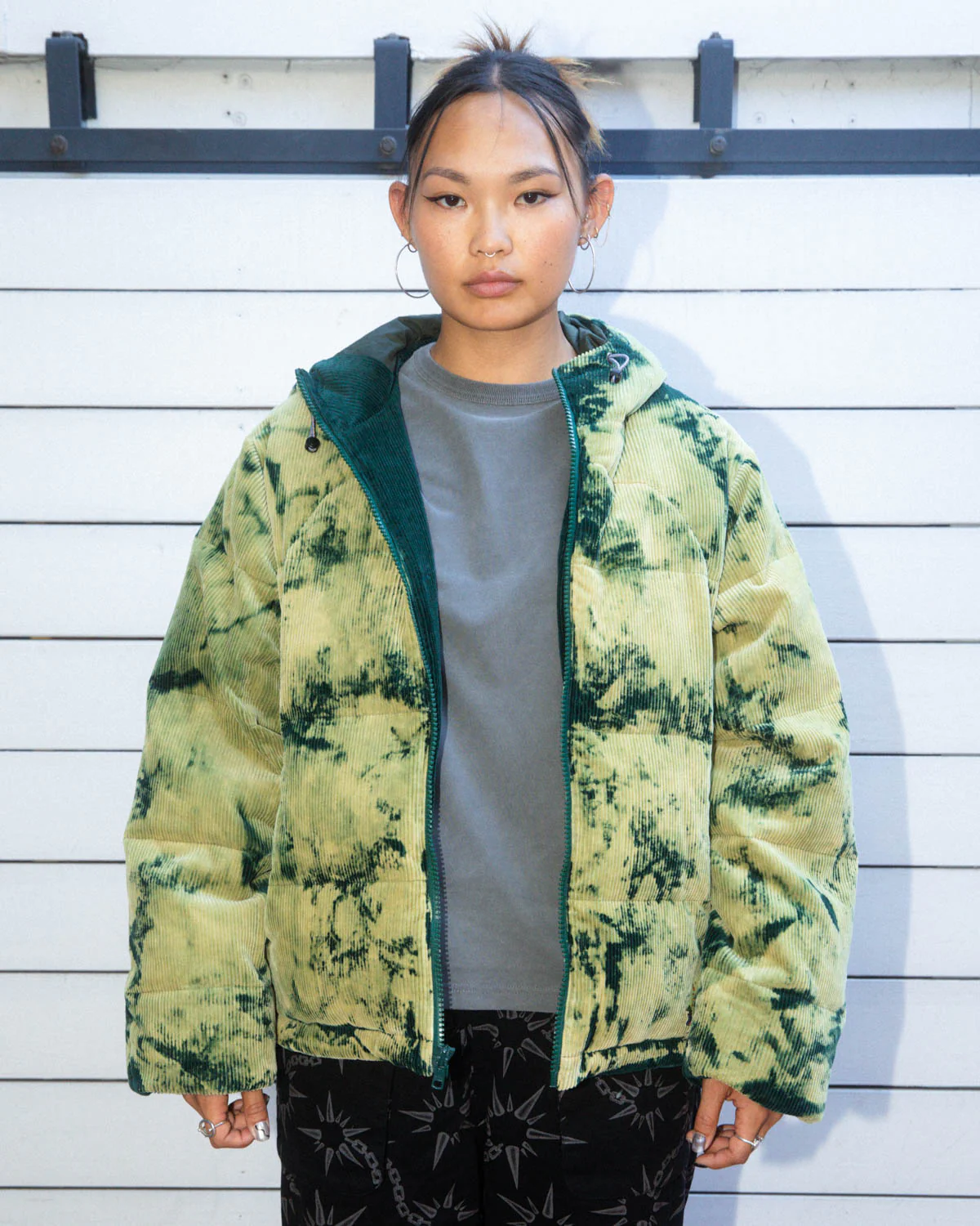 Bleach Dyed Dimension Puffer Jacket - Olive - Image 4