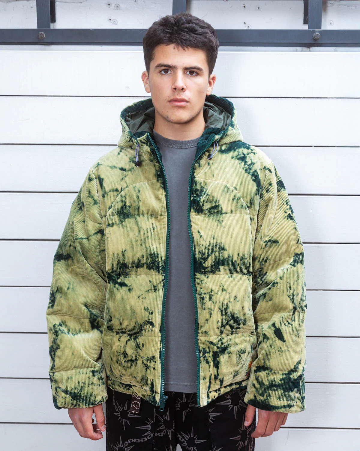Bleach Dyed Dimension Puffer Jacket - Olive - Image 8