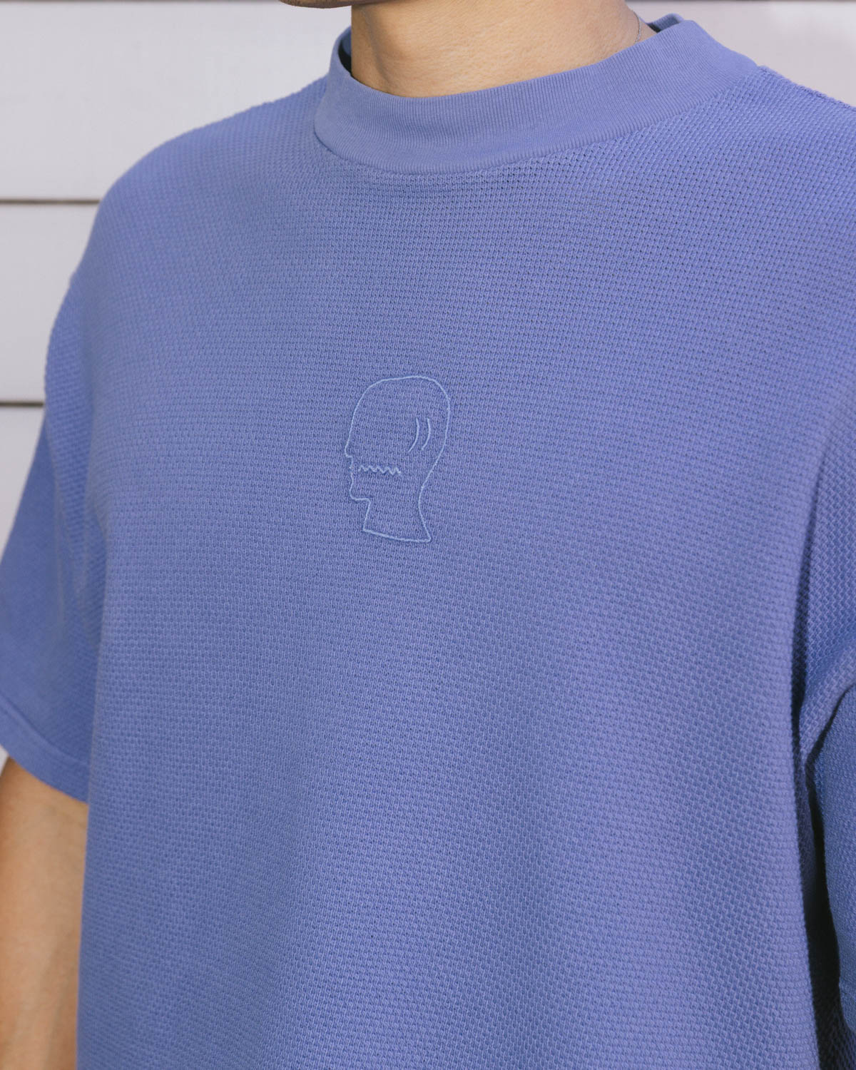 Boxy Thermal Mock Neck T-Shirt - Blue - Image 4