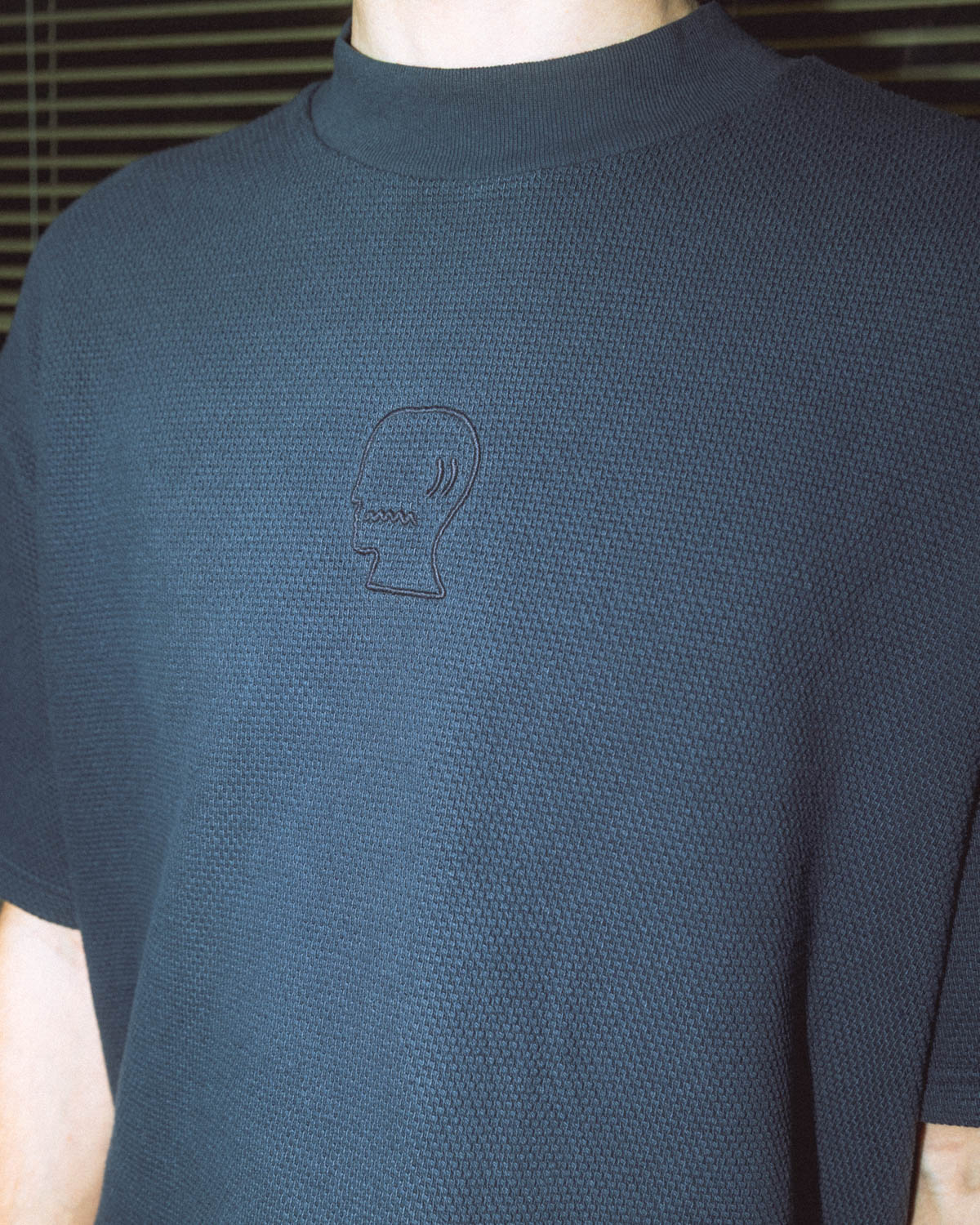 Boxy Thermal Mock Neck T-Shirt - Slate - Image 2