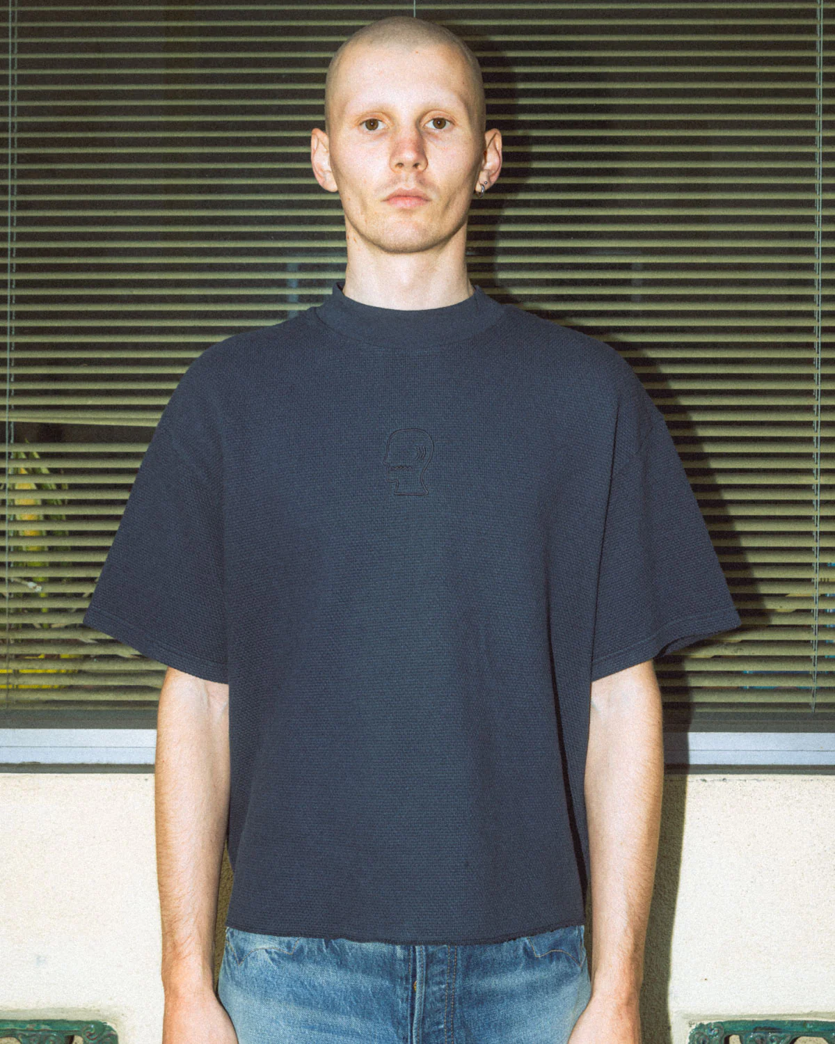 Boxy Thermal Mock Neck T-Shirt - Slate - Image 3