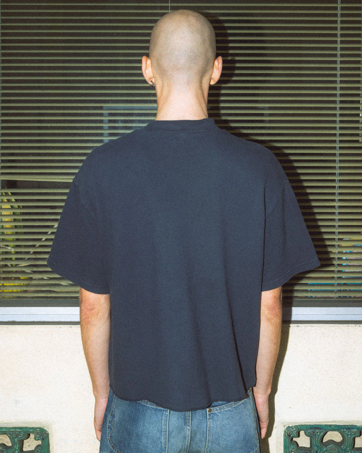 Boxy Thermal Mock Neck T-Shirt - Slate - Image 5