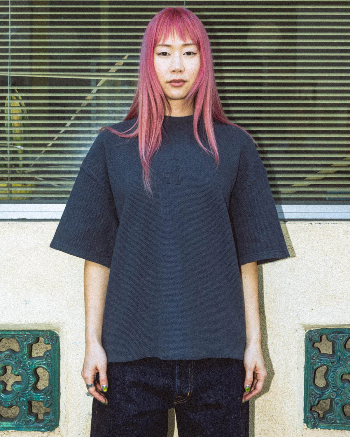 Boxy Thermal Mock Neck T-Shirt - Slate - Image 7