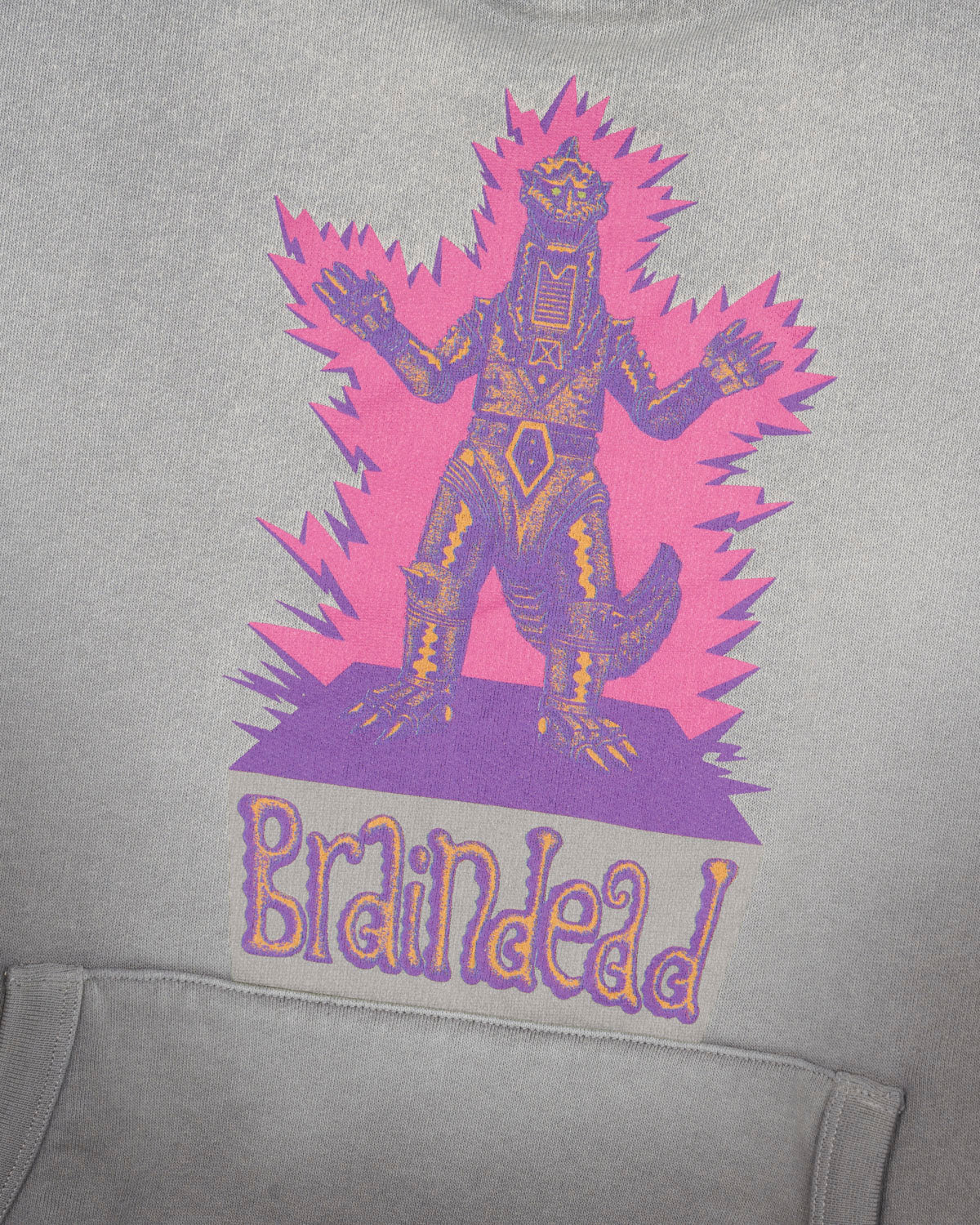 Brain Dead x Godzilla Mechagodzilla Button Mockneck Hoodie - Washed Brown - Image 2