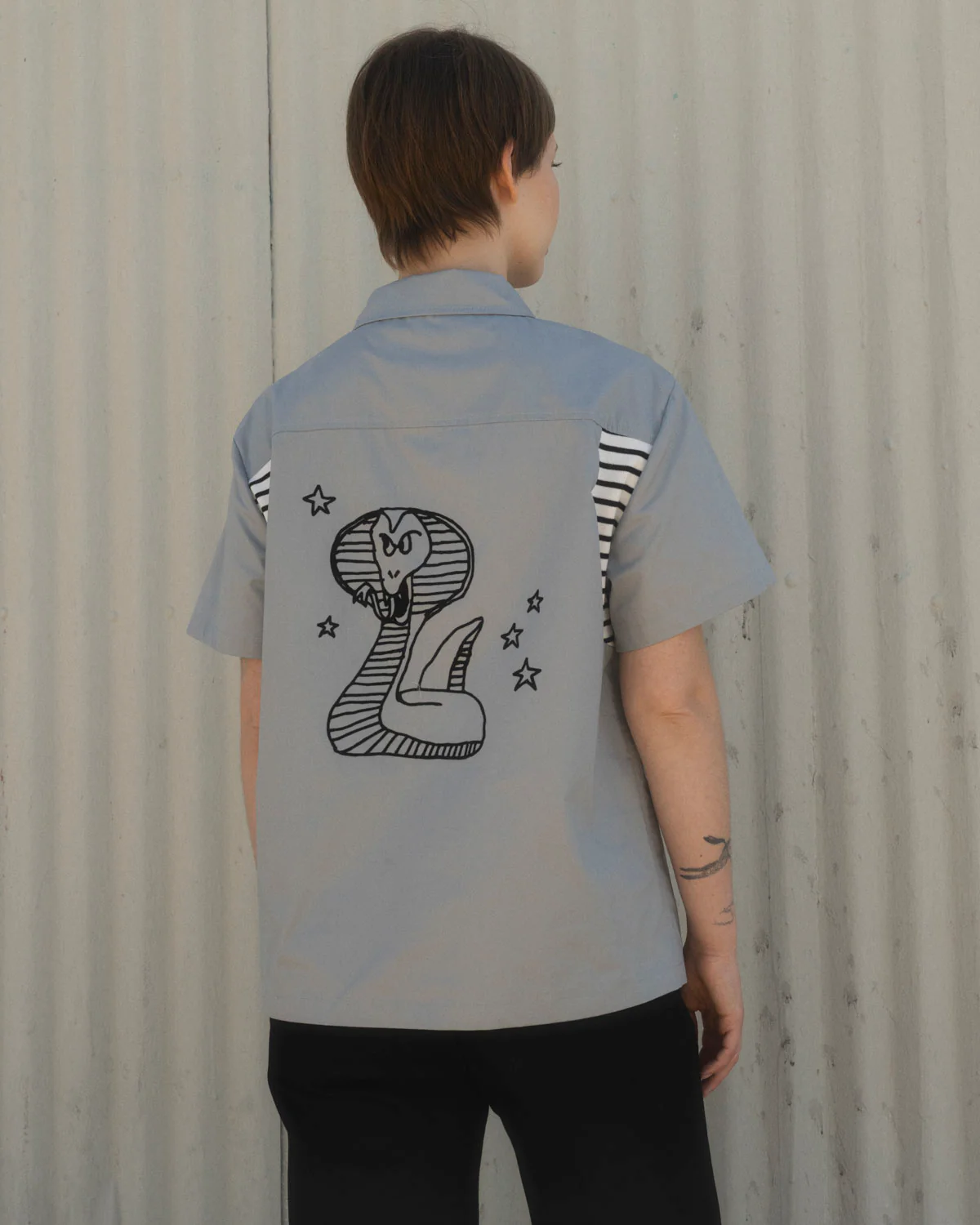 Cobra Flocked Bowling Shirt - Stone - Image 8
