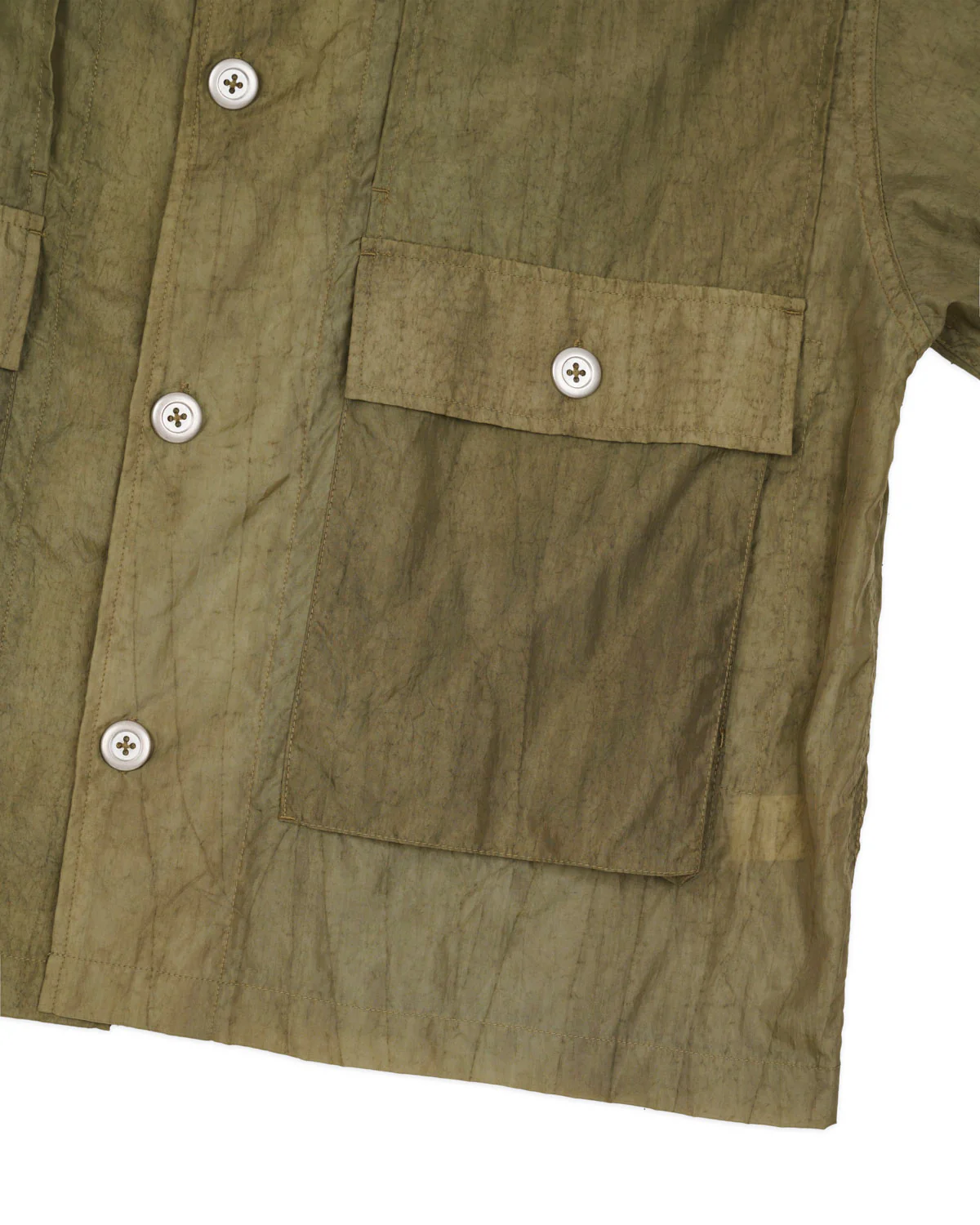 Cropped Nylon Button Up Shirt - Army - Image 3
