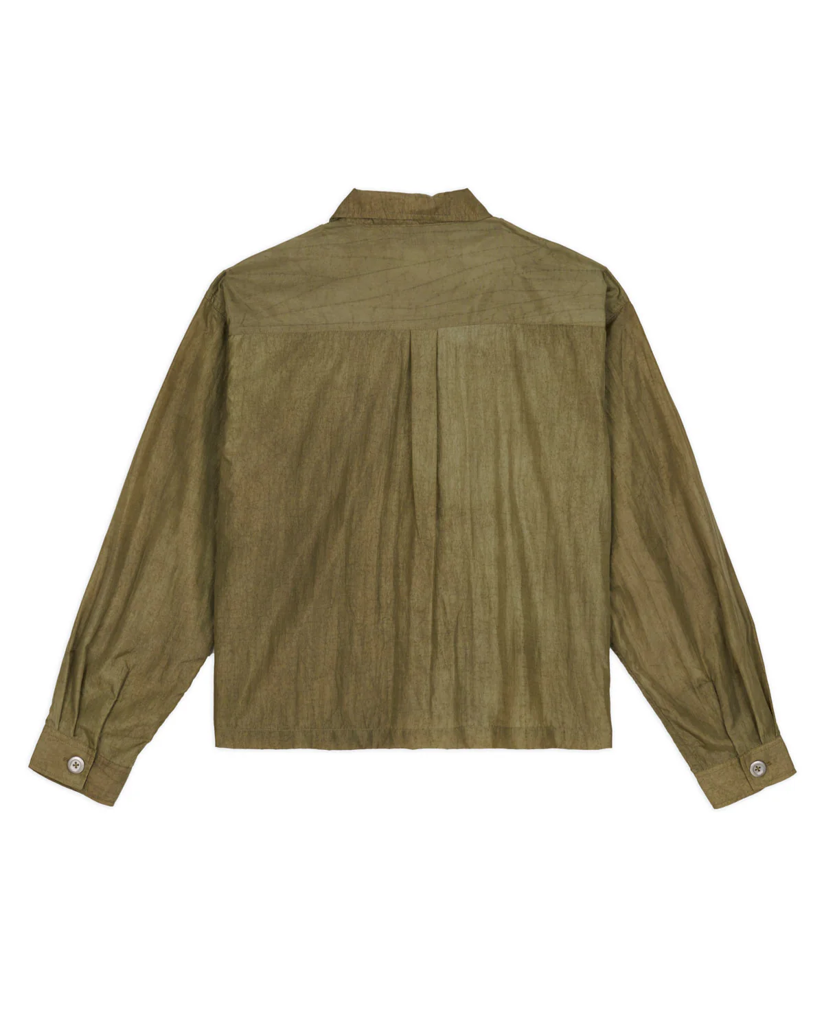 Cropped Nylon Button Up Shirt - Army - Image 5