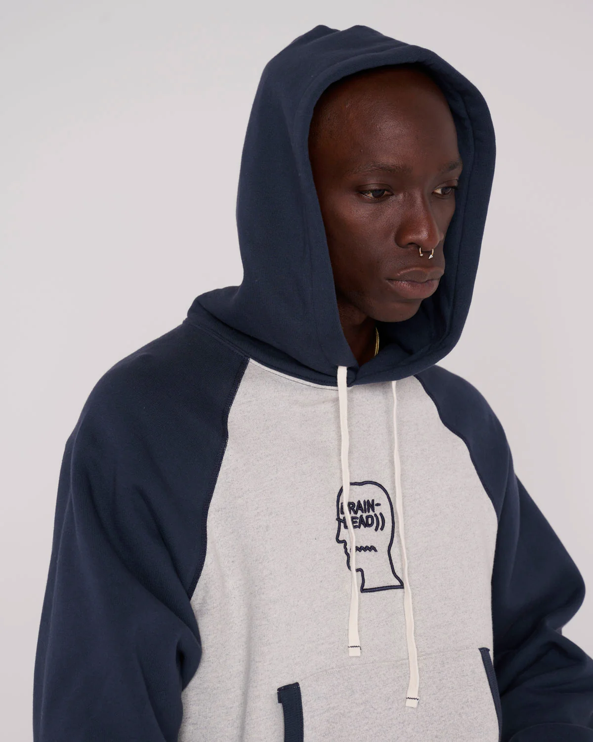 Fleece Logo Head Raglan Hoodie - Oatmeal/Navy - Image 6
