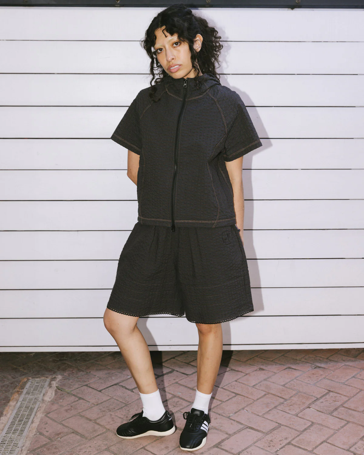 Gingham Hooded Top - Black - Image 4