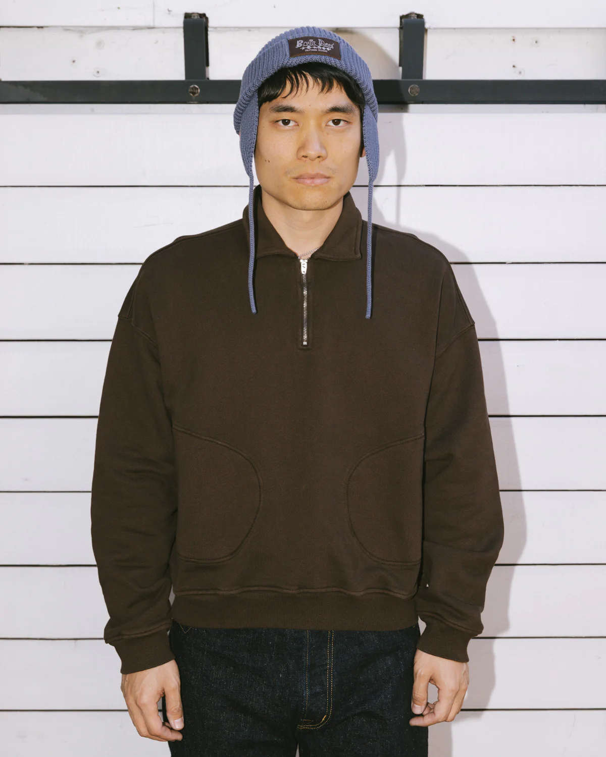 Half Zip Collared Sweatshirt - Brown - Image 2