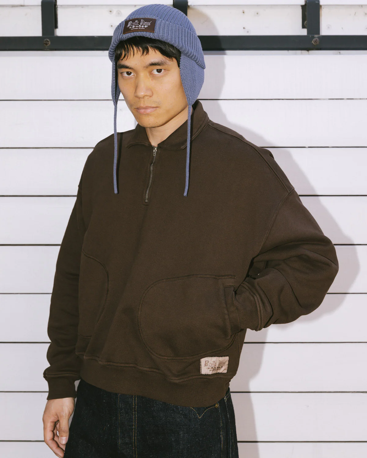 Half Zip Collared Sweatshirt - Brown - Image 4