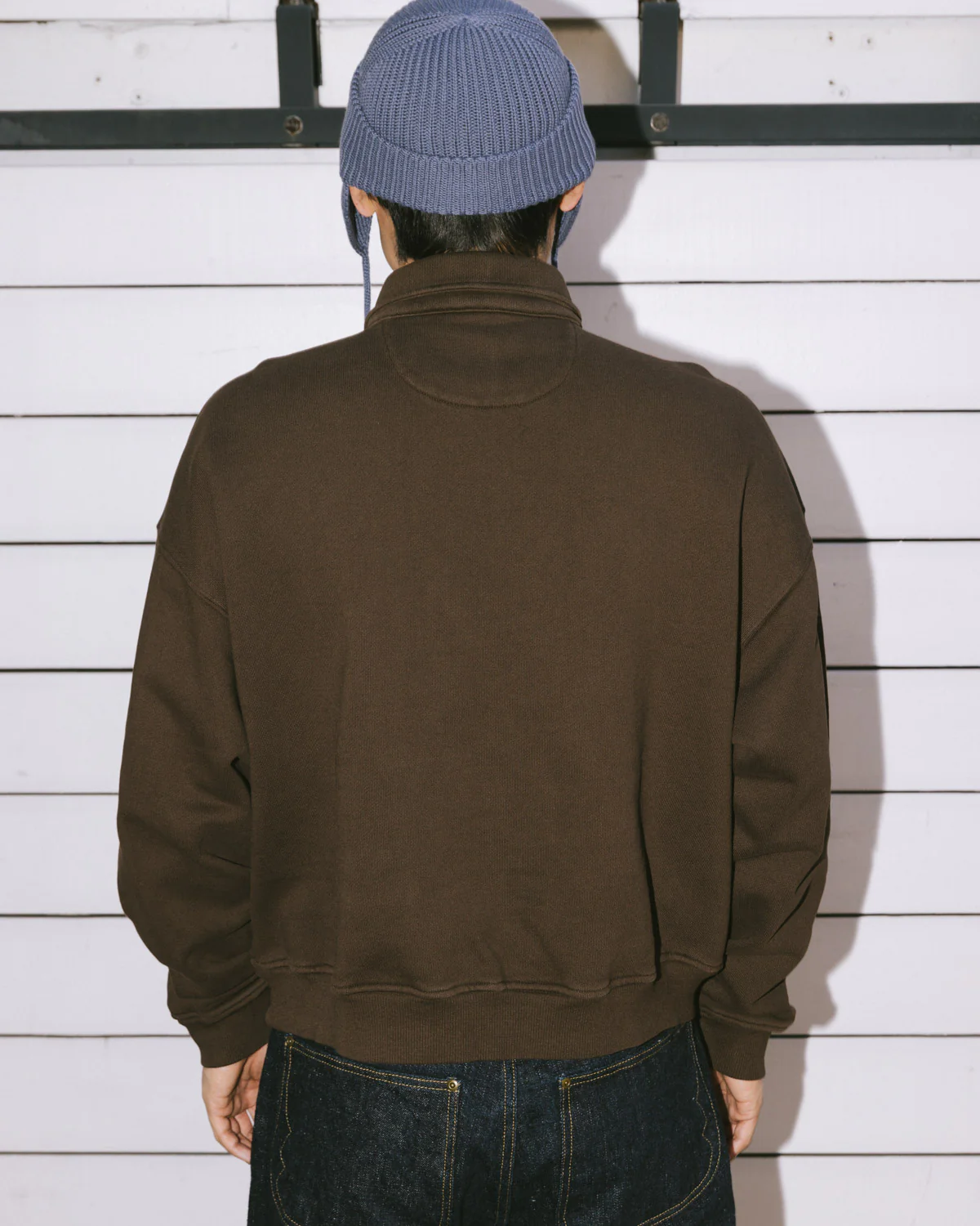 Half Zip Collared Sweatshirt - Brown - Image 6