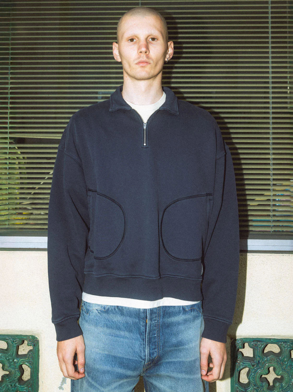 Half Zip Collared Sweatshirt - Washed Black - Image 2