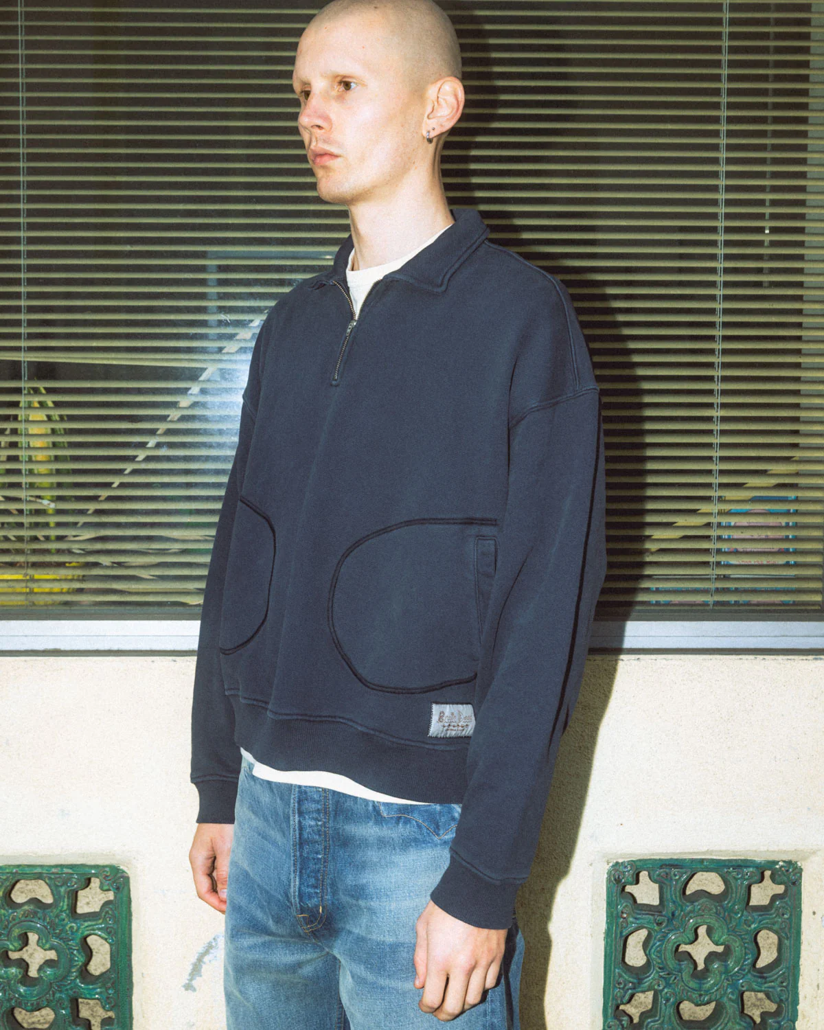 Half Zip Collared Sweatshirt - Washed Black - Image 4