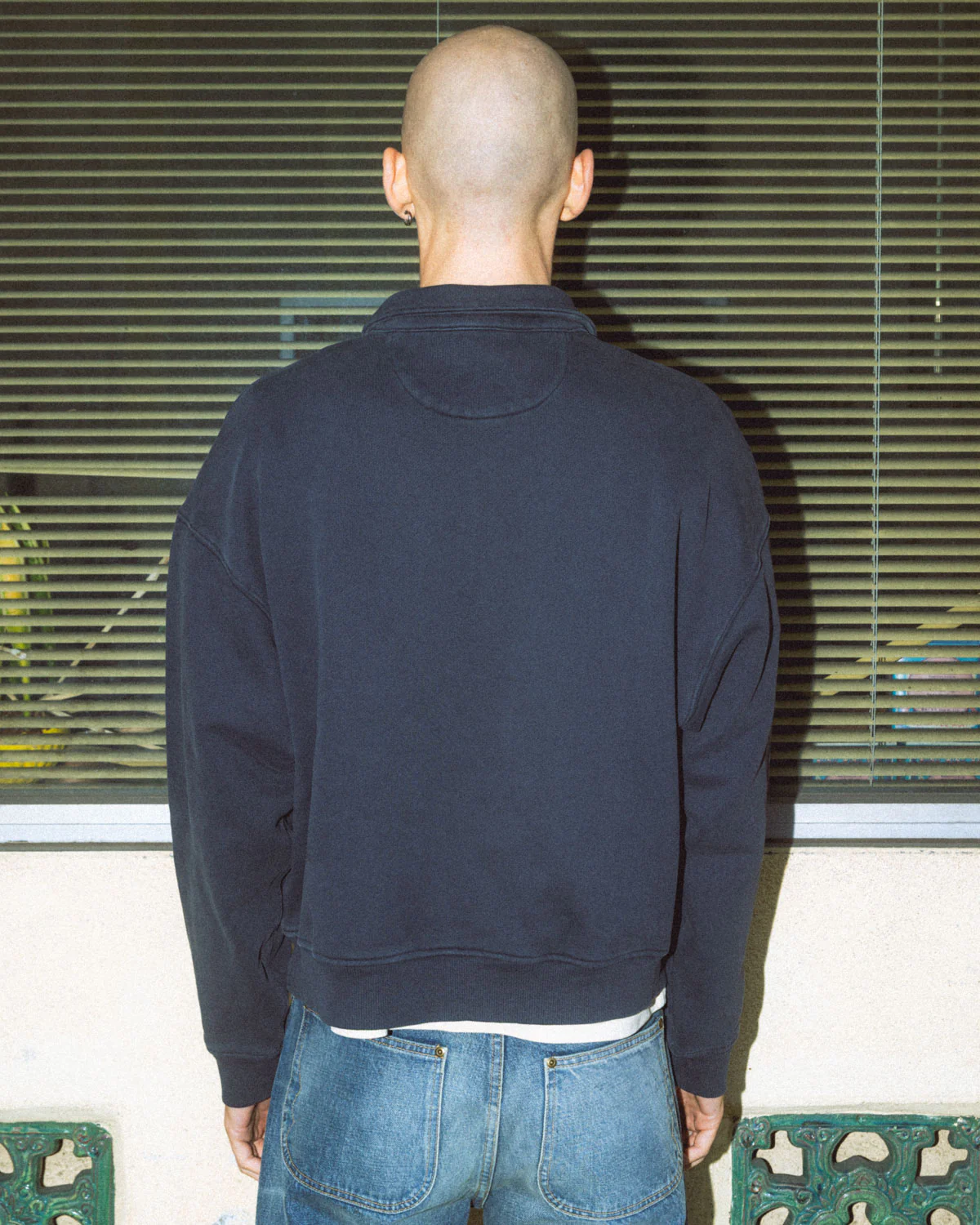 Half Zip Collared Sweatshirt - Washed Black - Image 6