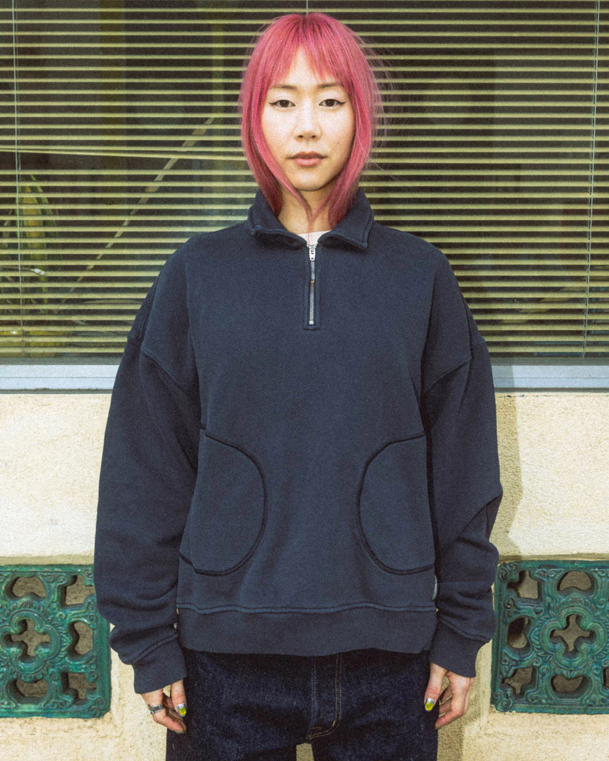 Half Zip Collared Sweatshirt - Washed Black - Image 7