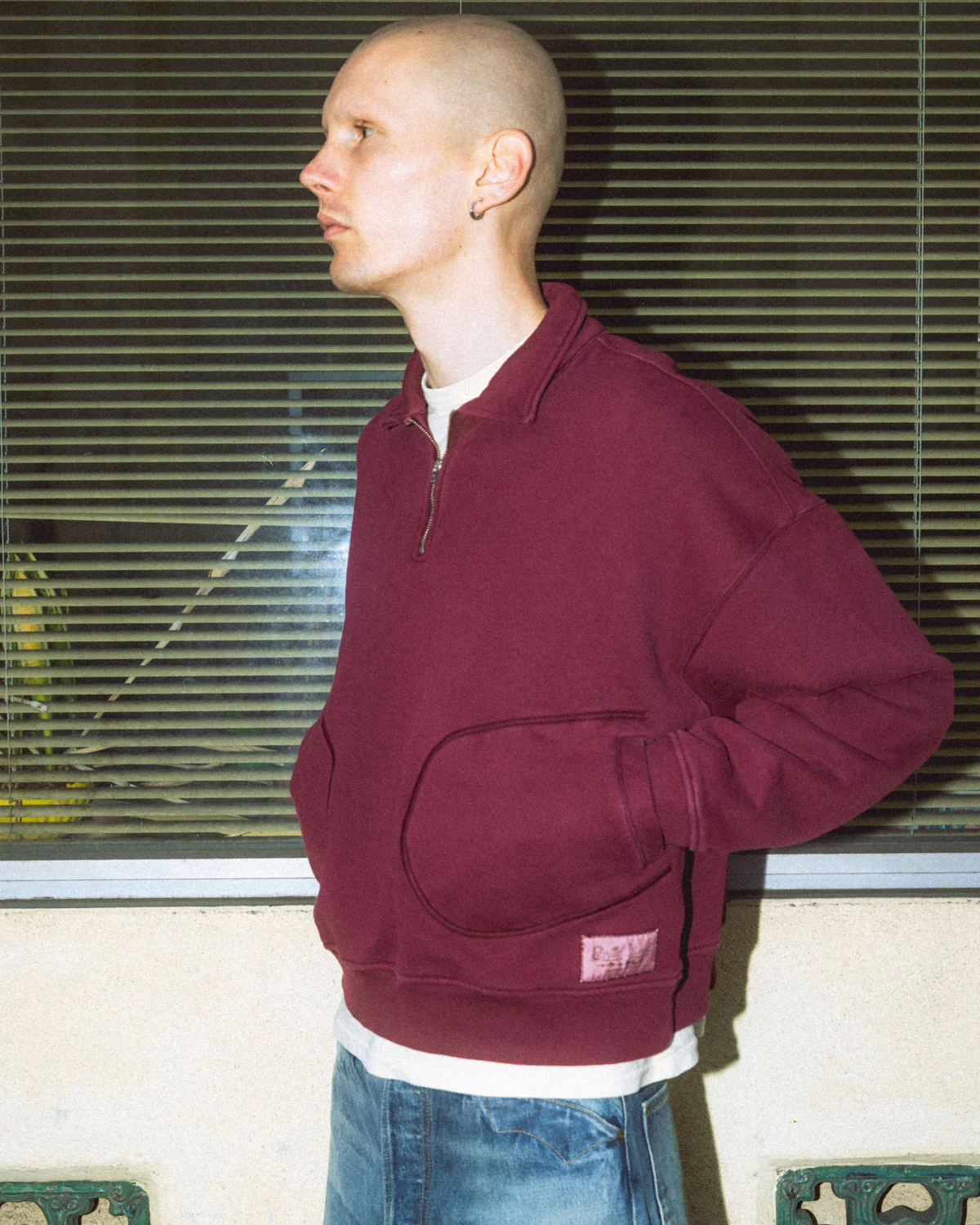 Half Zip Collared Sweatshirt - Wine - Image 4