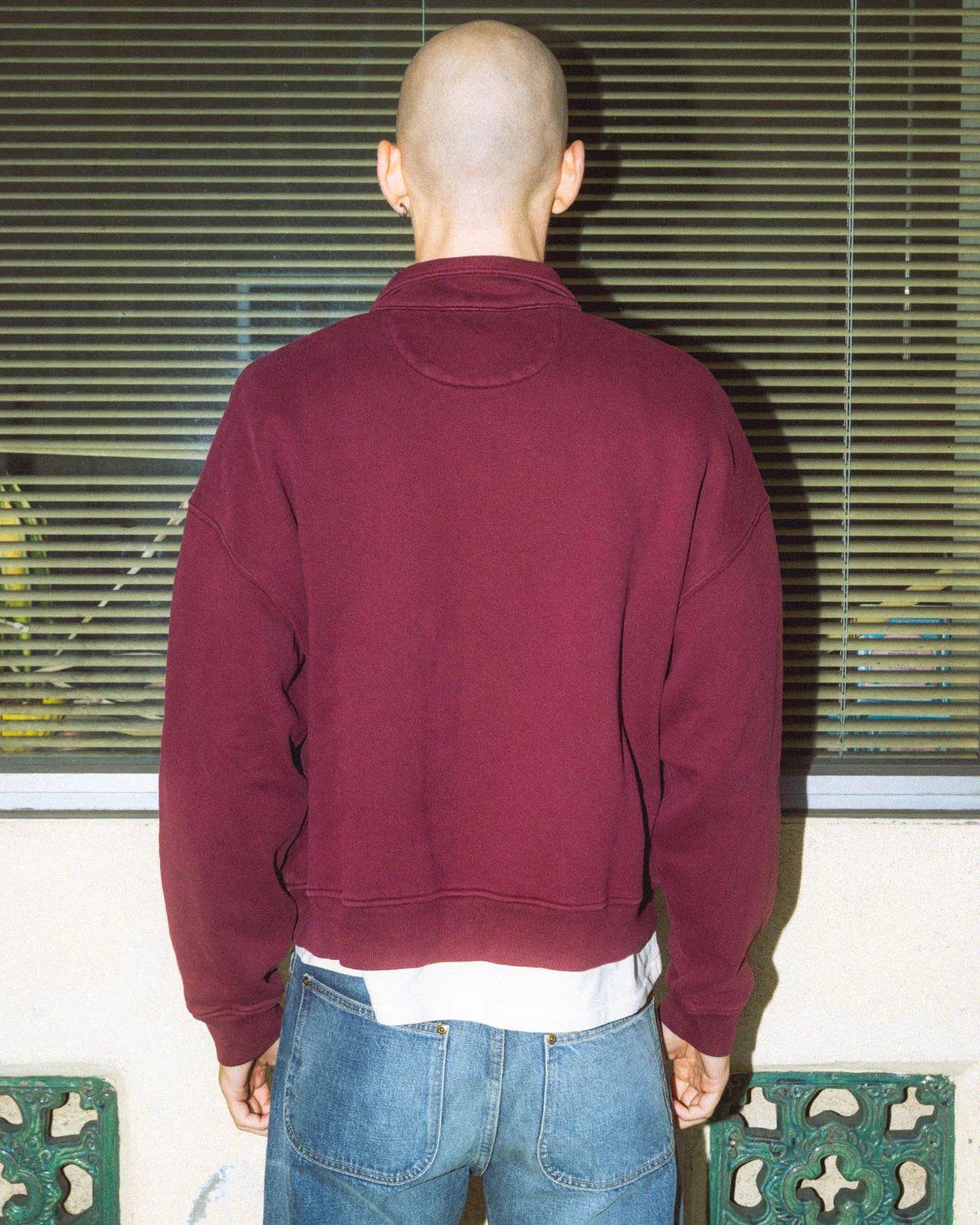 Half Zip Collared Sweatshirt - Wine - Image 6