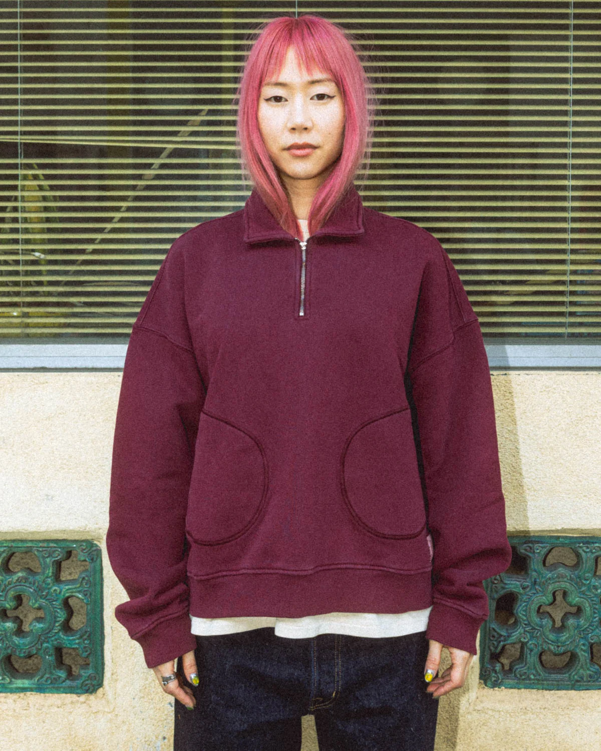 Half Zip Collared Sweatshirt - Wine - Image 8