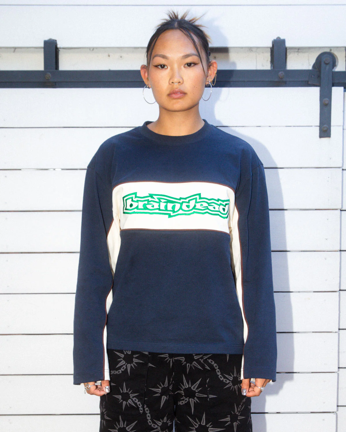 Heavyweight Paneled Long Sleeve Shirt - Navy - Image 3