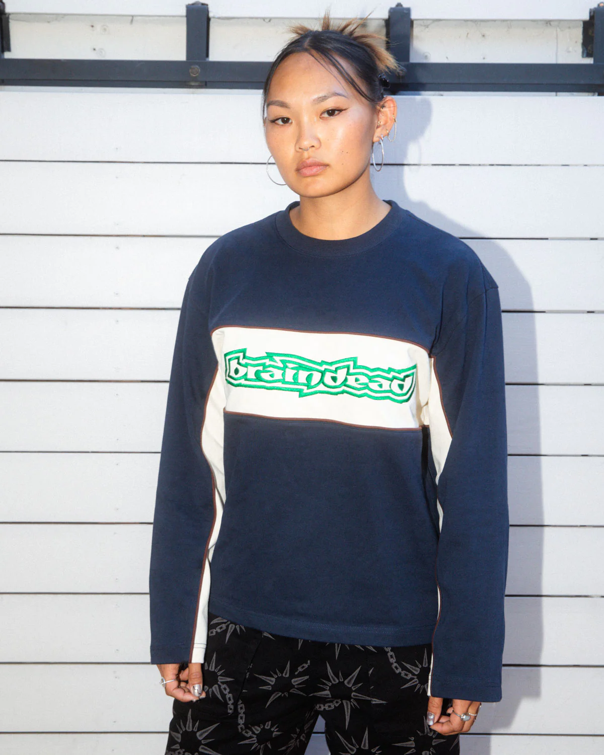 Heavyweight Paneled Long Sleeve Shirt - Navy - Image 5