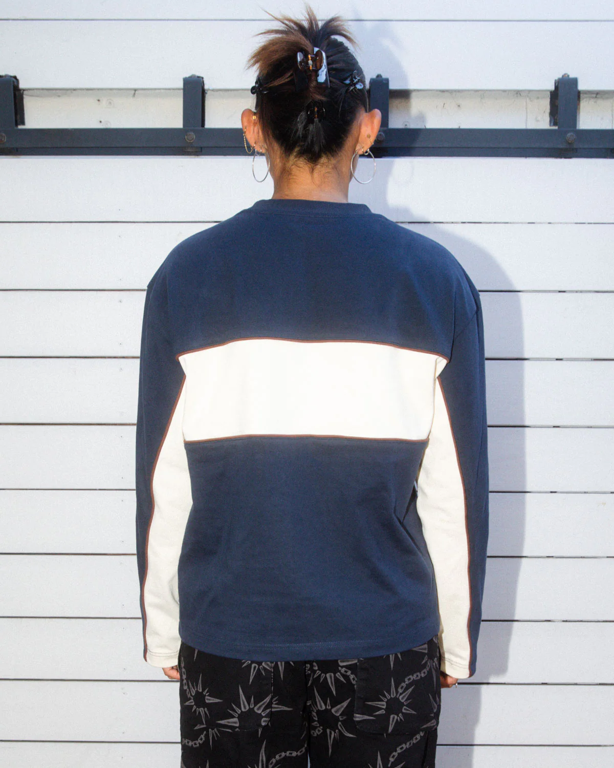 Heavyweight Paneled Long Sleeve Shirt - Navy - Image 8