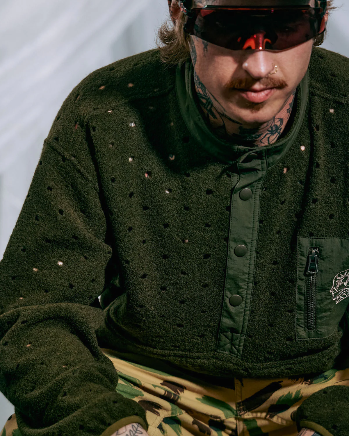 Hole Mock Neck Pullover - Olive - Image 6