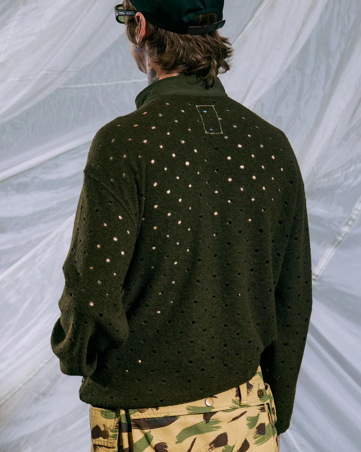 Hole Mock Neck Pullover - Olive - Image 7