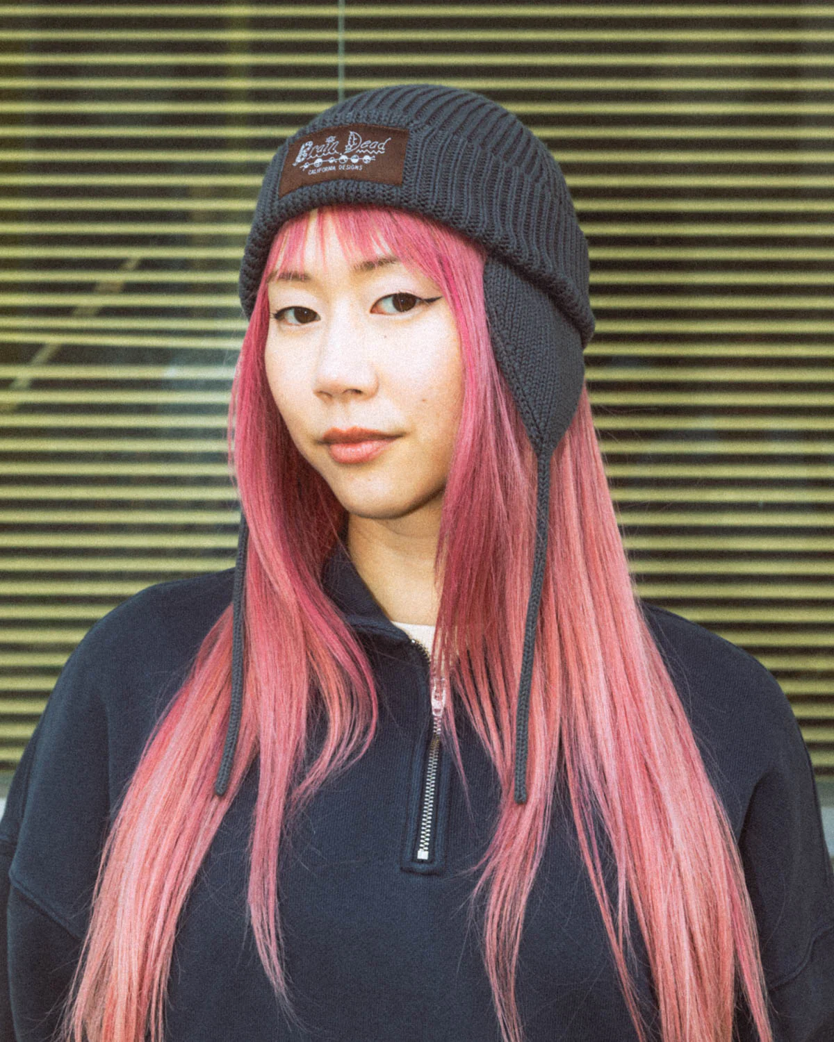 Knitted Ear Flap Beanie - Black - Image 2