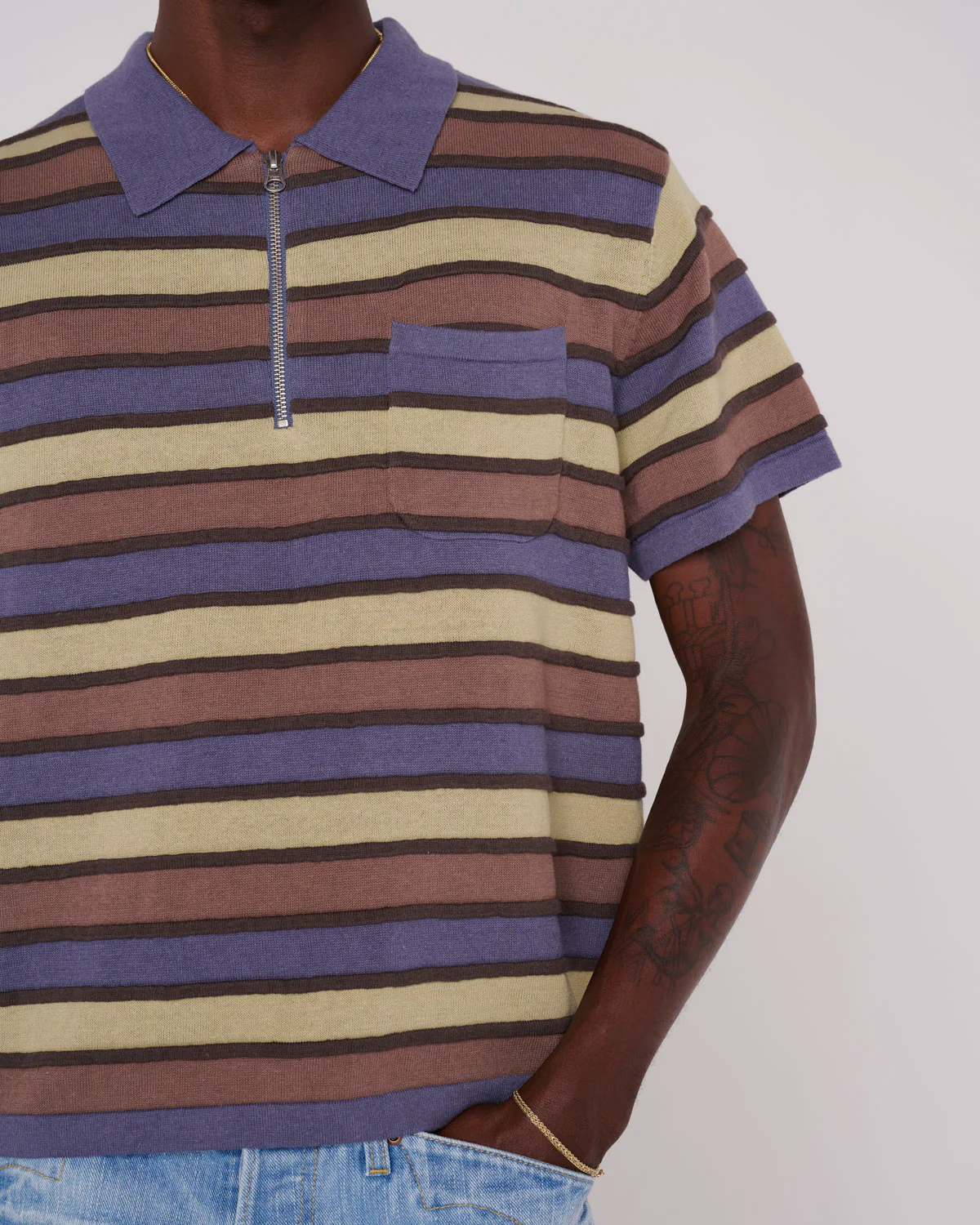 Lifted Stripe Half Zip Shirt - Blue Multi - Image 2