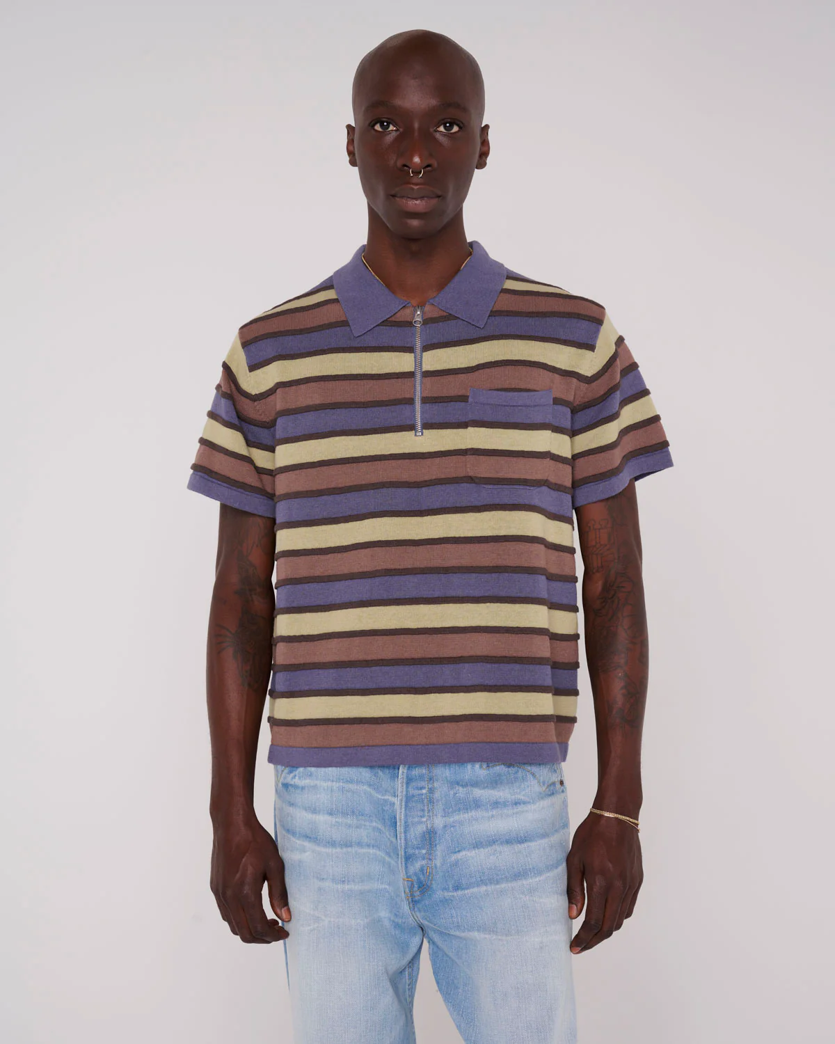 Lifted Stripe Half Zip Shirt - Blue Multi - Image 5