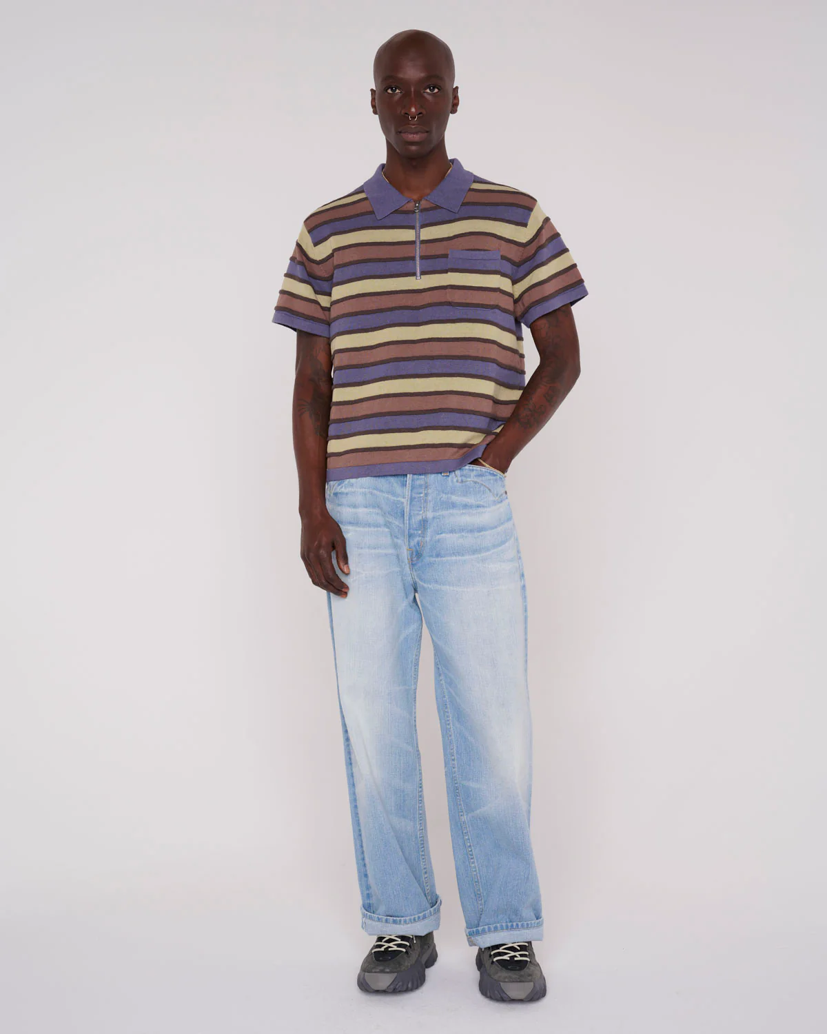 Lifted Stripe Half Zip Shirt - Blue Multi - Image 7