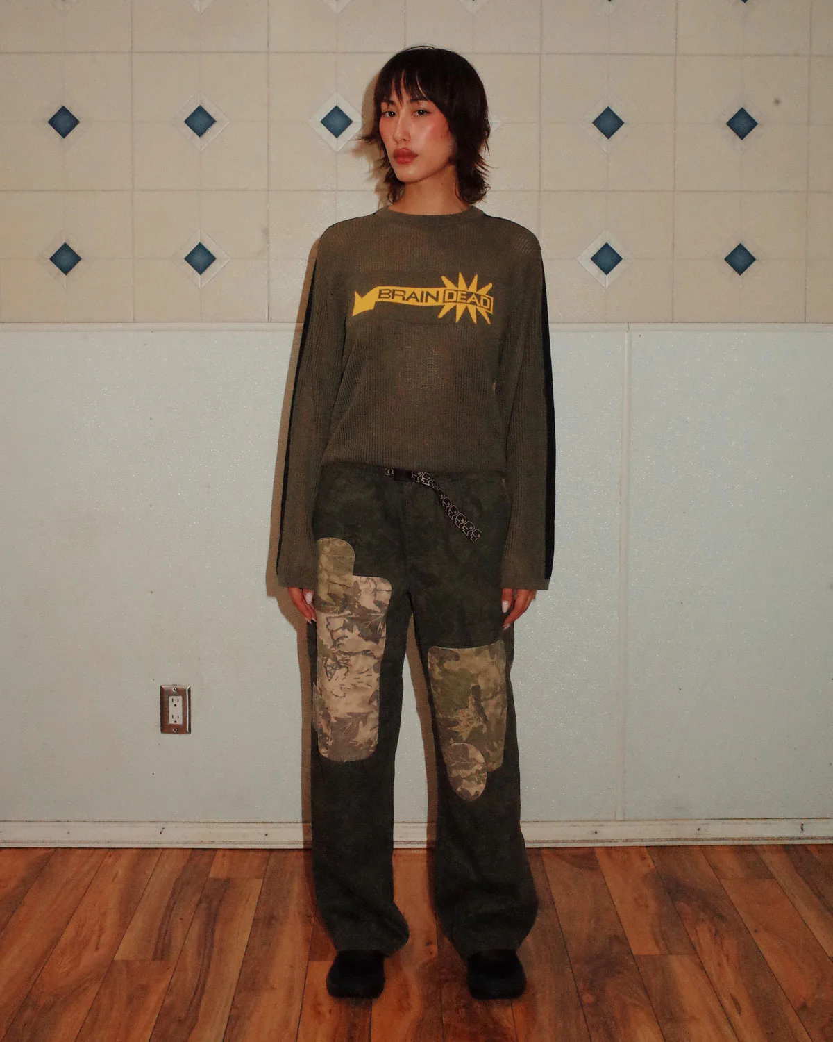 Long Sleeve Mesh Sweater - Green - Image 2