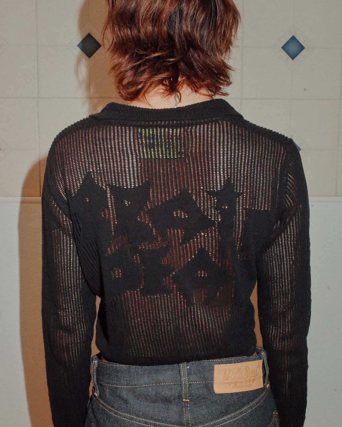 Mesh Knit Spiral Cardigan - Black - Image 4