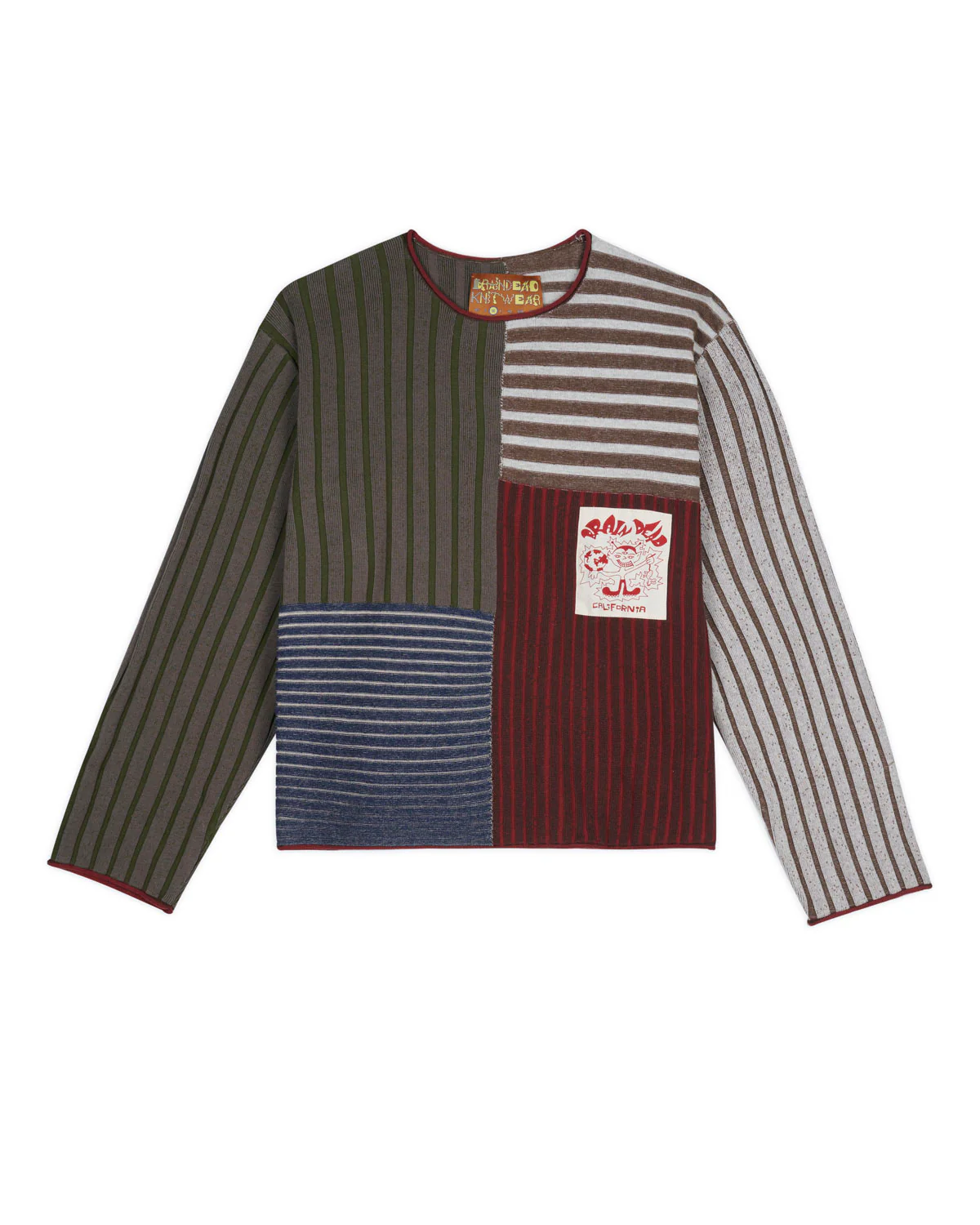 Mixed Stripe Boxy Knit Sweater - Green Multi