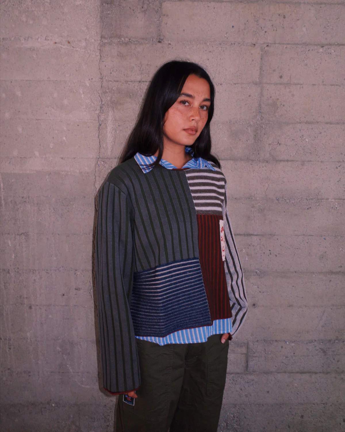 Mixed Stripe Boxy Knit Sweater - Green Multi - Image 2
