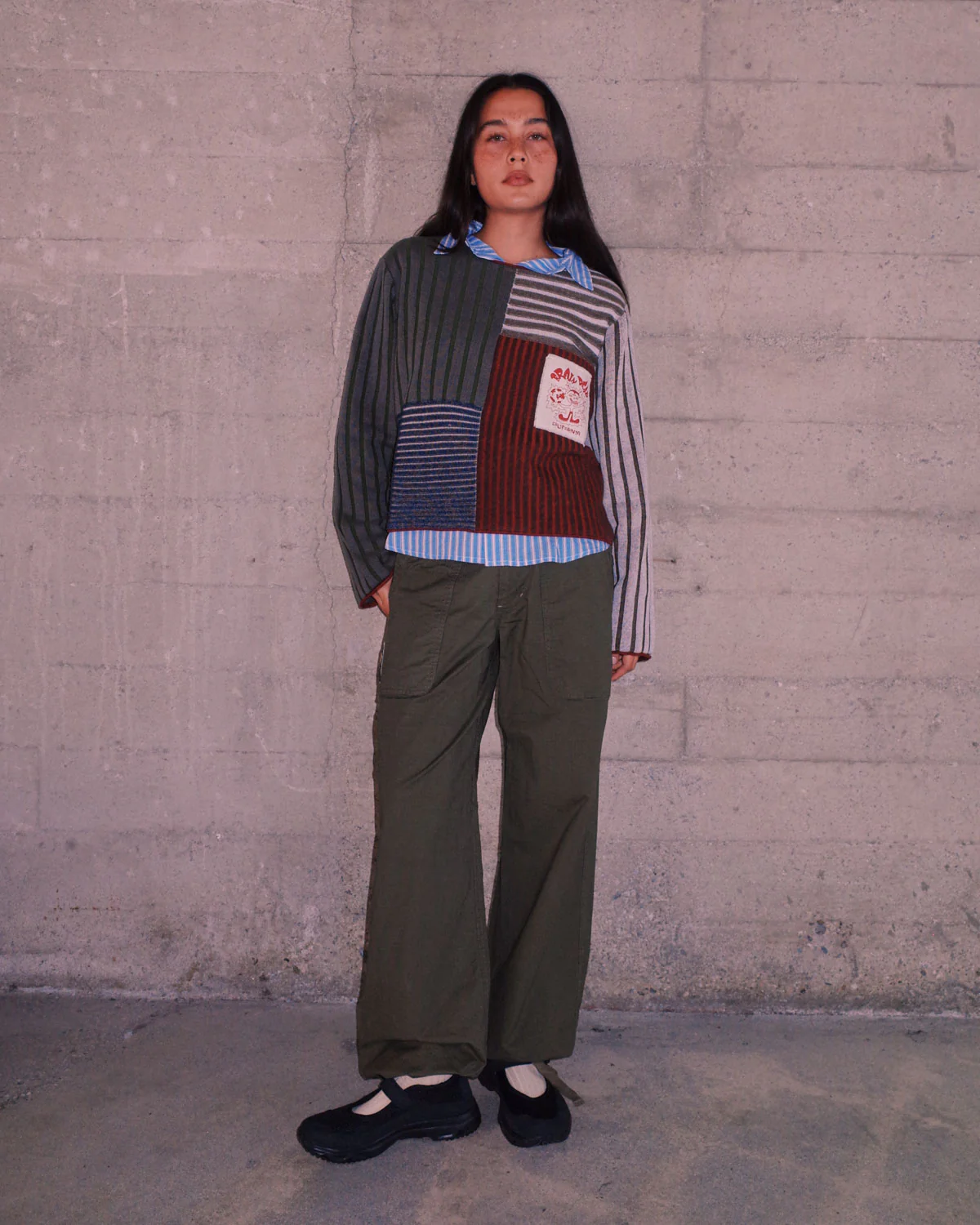 Mixed Stripe Boxy Knit Sweater - Green Multi - Image 7
