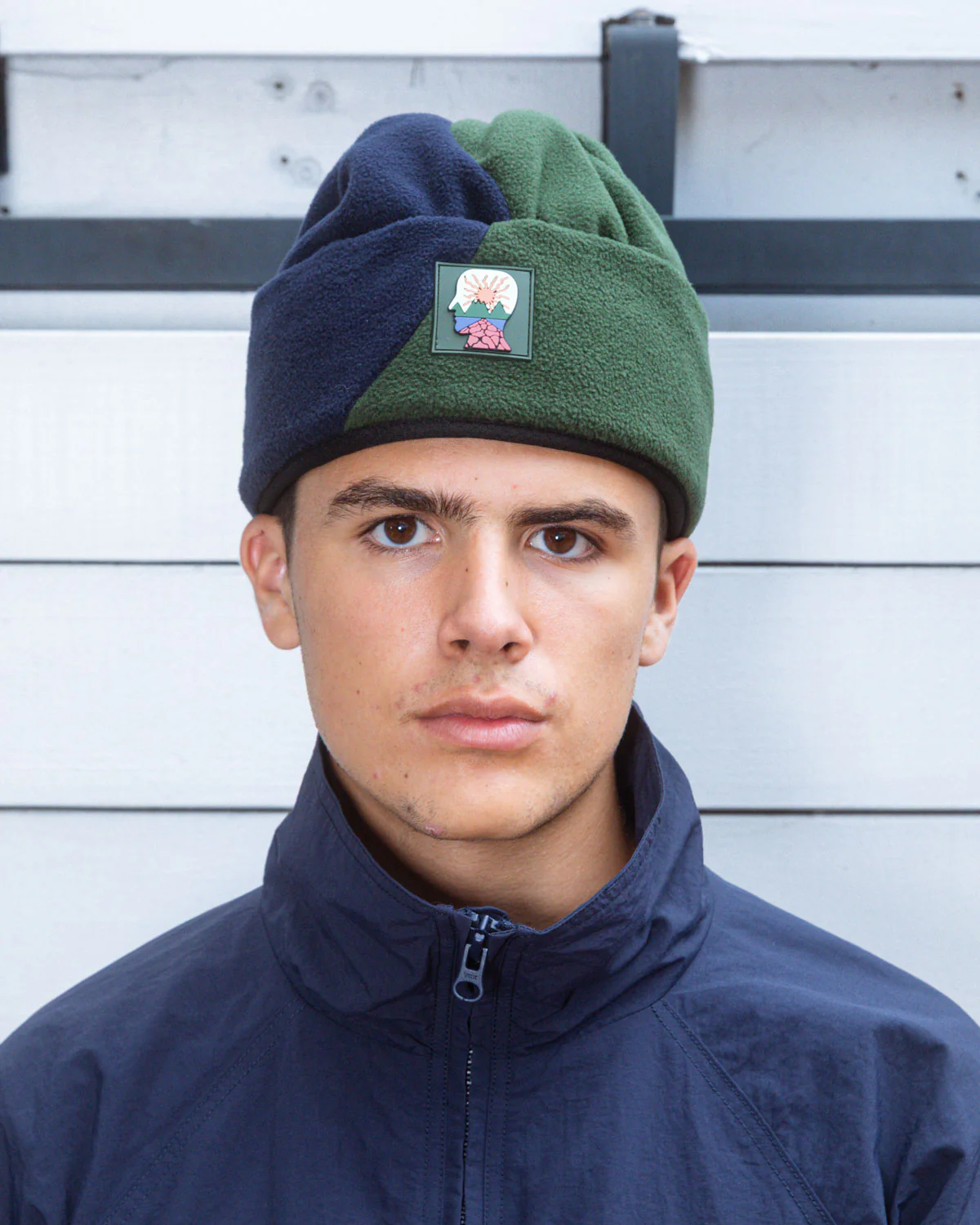 Organic Panel Polar Fleece Beanie - Navy/Olive - Image 2