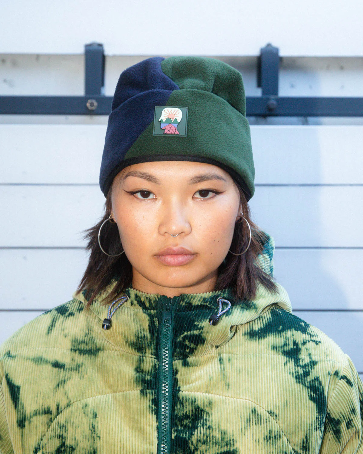 Organic Panel Polar Fleece Beanie - Navy/Olive - Image 3