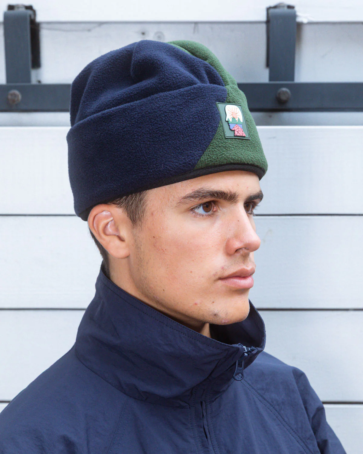 Organic Panel Polar Fleece Beanie - Navy/Olive - Image 5