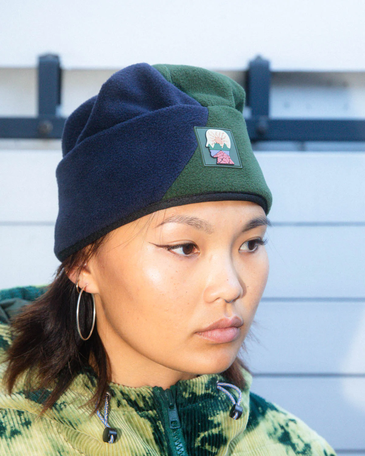 Organic Panel Polar Fleece Beanie - Navy/Olive - Image 6