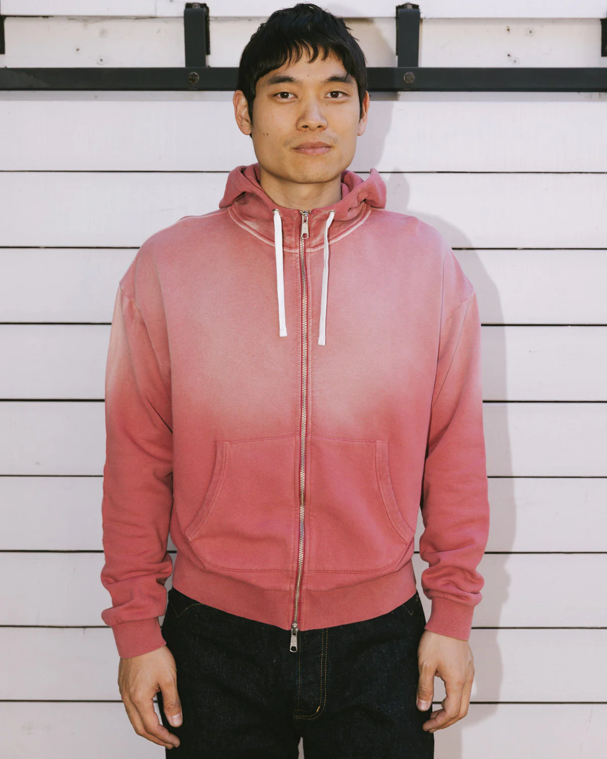 Padded Elbow Zip-Up Hoodie - Brick - Image 2