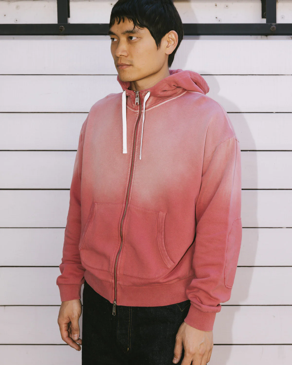 Padded Elbow Zip-Up Hoodie - Brick - Image 4