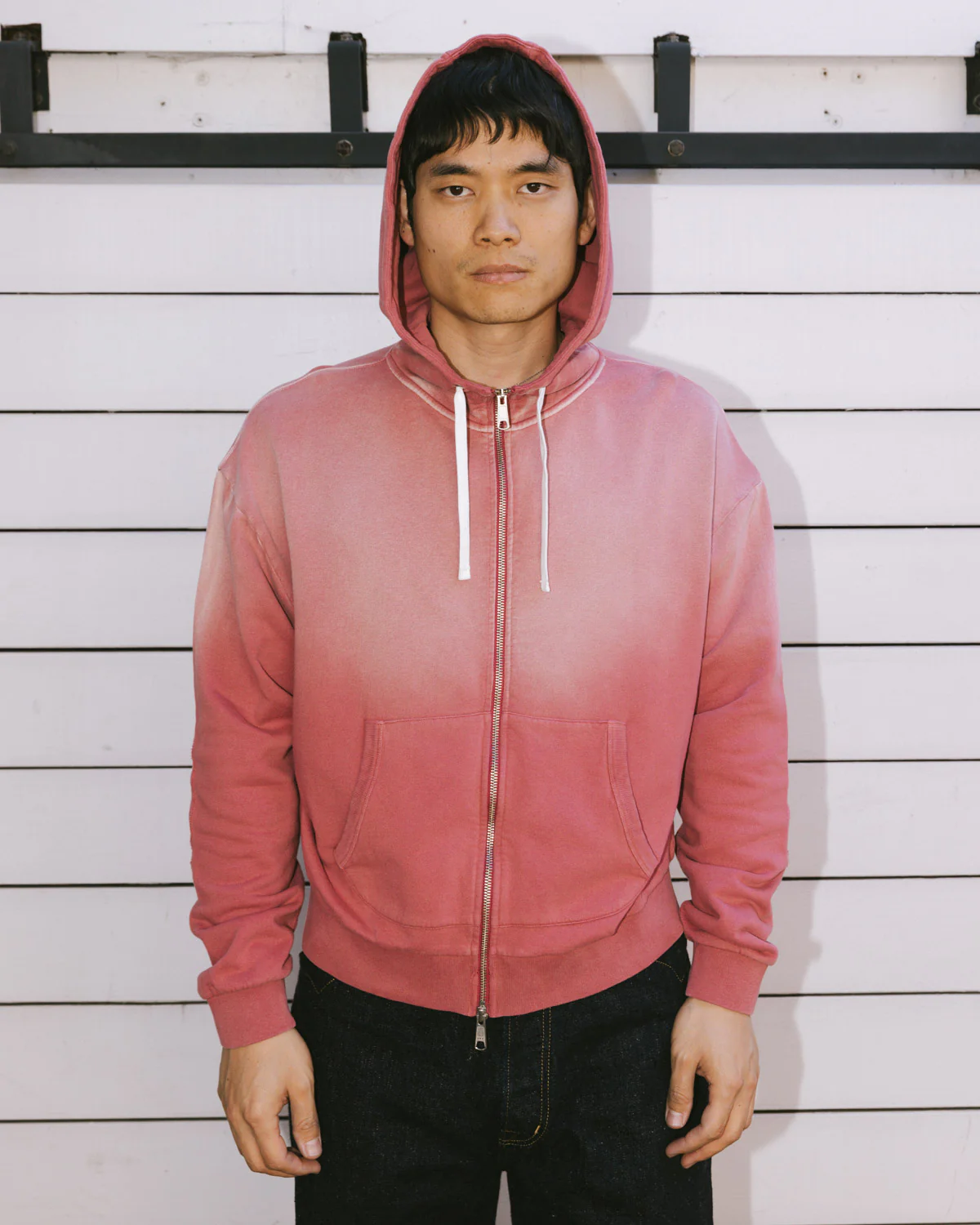 Padded Elbow Zip-Up Hoodie - Brick - Image 8