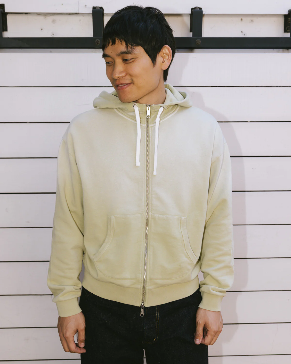 Padded Elbow Zip-Up Hoodie - Sand - Image 2