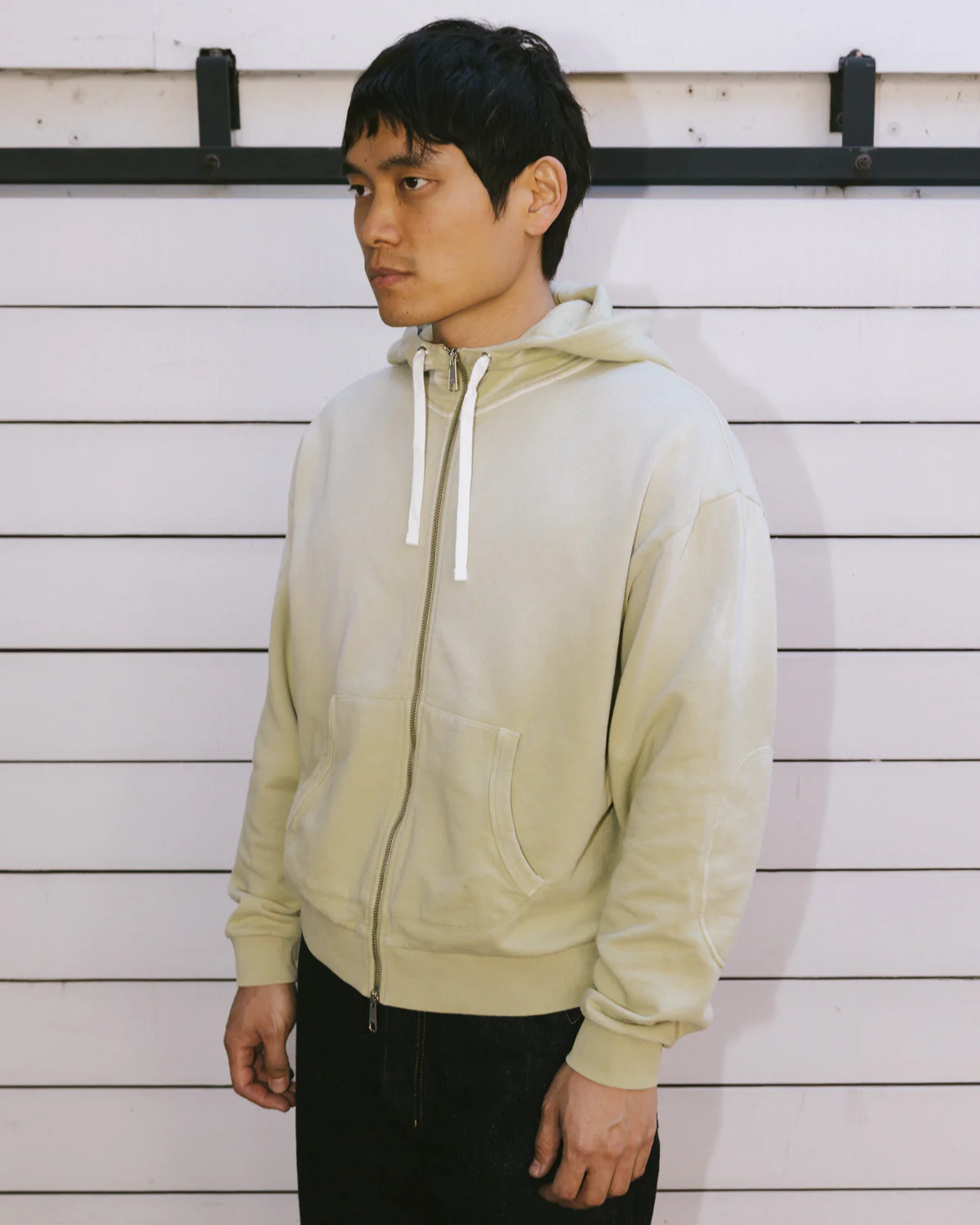 Padded Elbow Zip-Up Hoodie - Sand - Image 4
