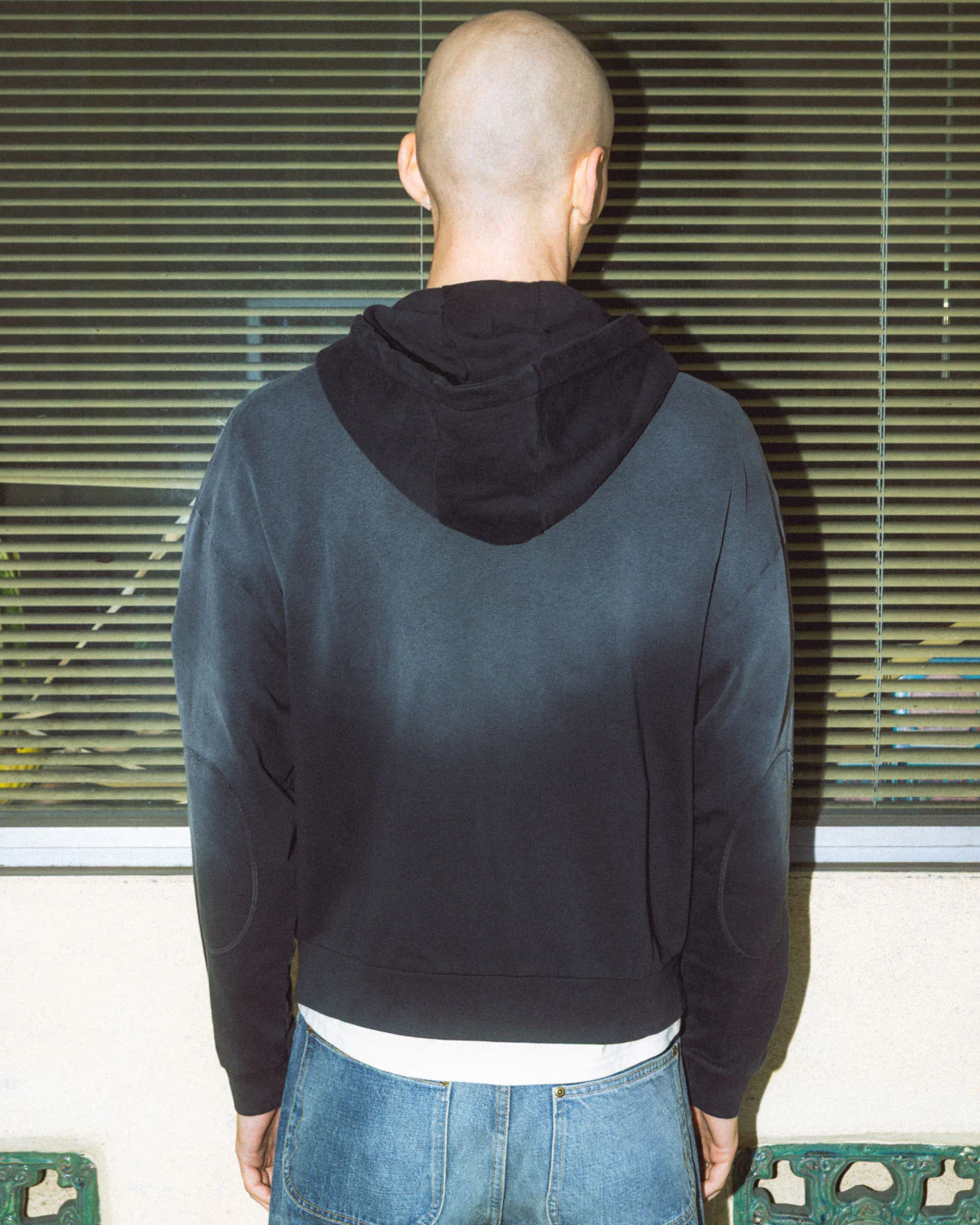 Padded Elbow Zip-Up Hoodie - Washed Black - Image 4